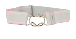 Prada Stripe Belt, Fabric/Leather, Grey/Pink, 85cm, 3*