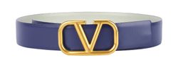 Valentino Blue Gold Buckle V-Belt, Blue, Leather, DVB, B, 4*