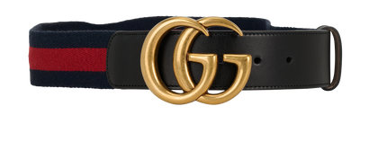 Gucci Marmont Web Belt, &pound;180, Accessories, Black/Blue/Red, Fabric/Leather, Front view