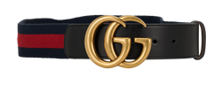 Gucci Marmont Web Belt, Fabric/Leather, Blue/Red/Black, SZ 85/34, B/DB,2*