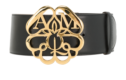 Alexander McQueen Seal Buckle Waist Belt, &pound;220, Accessories, Black, Leather, Front view