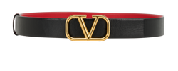 Valentino V-Logo Reversible Belt, Leather, Black/Red, 100cm, DB, 3*
