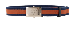 Prada Adjustable Belt, Canvas, Orange/Blue, 204627, Sz95, DB, 2*