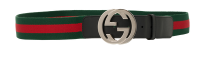 Gucci Interlocking G Web Belt, &pound;195, Accessories, Black/Green/Red, Canvas, Front view