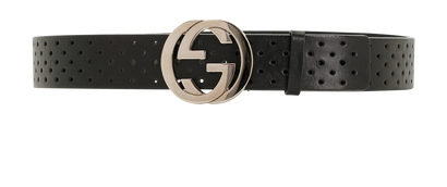 Gucci Interlocking G Perforated Wide Belt, &pound;180, Accessories, Black, Leather, Front view