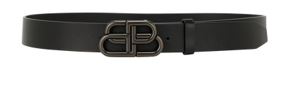 Balenciaga BB Logo Belt, &pound;175, Accessories, Black, Leather, Front view