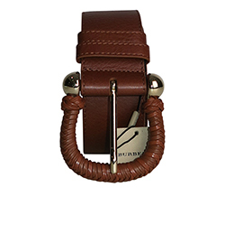 Woven Buckle Belt, Leather, Brown, ITGIOLIN4FIR, T, 3*