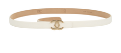 Chanel CC Logo Skinny Belt, Leather, White, B14C, Sz 75, 2*