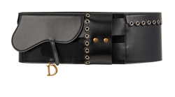 Christian Dior Saddle Belt, Leather, Black, Sz 85, DB, 2*