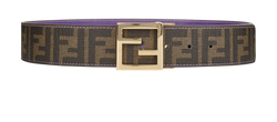 Fendi FF Reversible Belt, Canvas/Leather, Brown/Purple, 95cm, MII, 2*