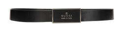 Gucci Plaque Log Belt, Leather, Black,75 cm, 3*