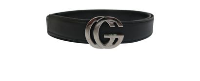 Gucci GG Buckle Slim Belt, &pound;170, Accessories, Black, Leather, Front view