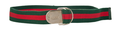 Gucci D Ring Buckle Belt, &pound;120, Accessories, Green/Red, Fabric, Front view