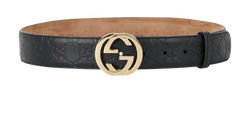 Gucci Signature Embossed Belt, Leather, Black, Sz 80/32, B/DB, 2*