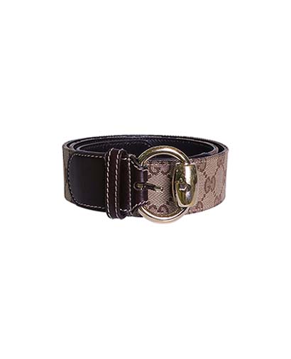 Gucci Monogram Horsebit Belt, &pound;90, Jewellery, Brown, Fabric, Front view