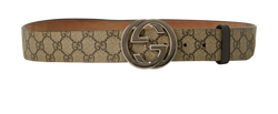 Gucci Interlocking G Belt, Canvas/Leather, Beige, 411924, Sz 95, 2*