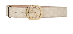 Gucci Interlocking G Embossed Belt, Leather, Cream, 114876 1476, 85CM, 2*