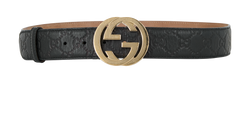 Gucci Interlocking G Embossed Belt, Leather, Blk, 114876214351, 90 CM, 2*