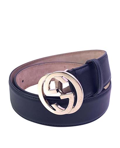 Gucci Interlocking Buckle Belt, &pound;150, Accessories, Black/Gold, Leather, Front view