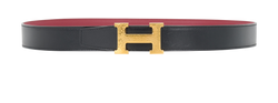 Hermès H Martelee Buckle Reversible Belt, Leather, Black /Red, B, 110, 2*