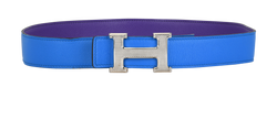 Hermes H Reversible Belt, Leather, Blue/Purple, 80cm, MIF, 2*