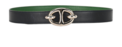 Hermes Chaine D'Ancre Reversible Belt, &pound;275, Accessories, Green/Navy, Leather, Front view
