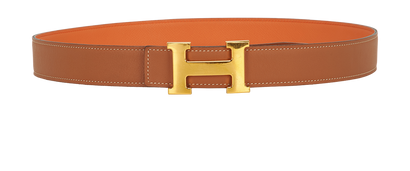 Hermes 32MM H Reversible Belt, &pound;295, Accessories, Brown/Orange, Leather, Front view