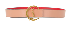 Christian Louboutin CL Logo Belt, Leather, Tan/Red, Sz 85/34, 2*