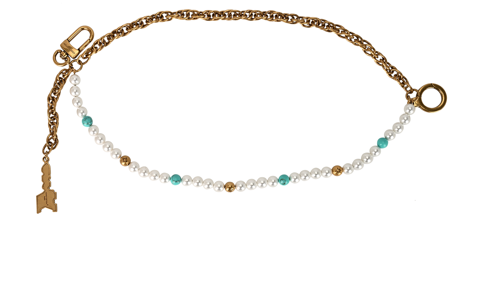 Louis Vuitton Mini Chain Belt, &pound;375, Accessories, Blue/Gold/White, Brass/Faux Pearl, Back view