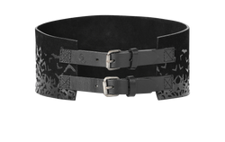 Alexander McQueen Bat Print Waist Belt, Leather, Black, Sz 75, 3*