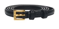Prada Skinny Belt, Leather, Black/Gold, 80cm