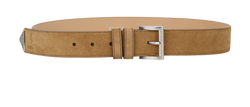 Prada Triangle Plaque Belt, Suede, Tan, 2CC545, Sz 85, 3*