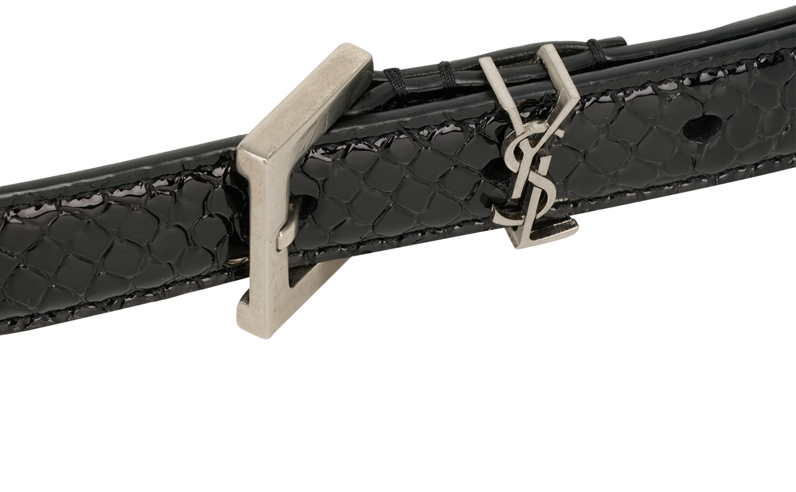 Saint Laurent Cassandre Croc-Embossed Belt, &pound;275, Accessories, Black, Leather, Other view