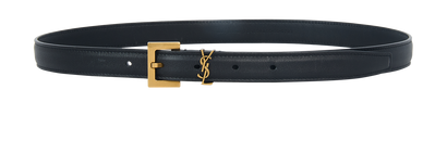 Saint Laurent Logo Slim Belt, &pound;220, Accessories, Black, Leather, Front view
