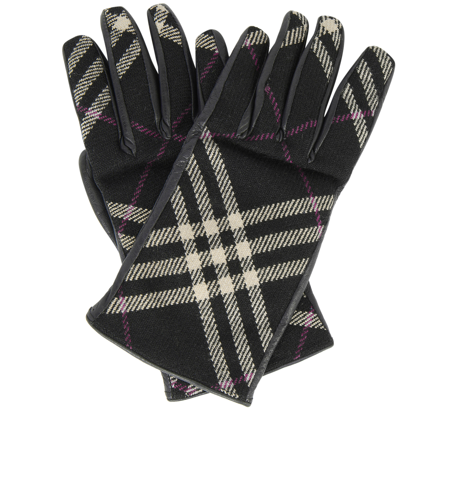 Burberry Plaid Pattern Gloves, &pound;60, Accessories, Black, Leather/Wool, Other view