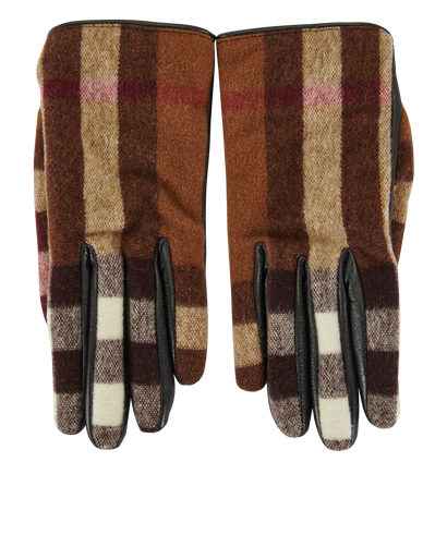 Burberry Check Gloves, £230, Accessories, Black/Brown, Leather/Wool, Front view