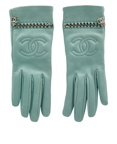 Chain Chain Gloves, £650, Accessories, Green, Leather, Front view