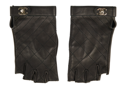 Chanel Fingerless CC Turn-Lock Gloves, &pound;650, Accessories, Black, Leather, Front view