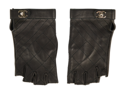 Chanel Fingerless CC Turn-Lock Gloves, Leather, Black, MIF, Sz 7, 2*