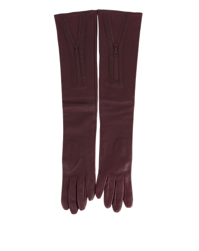 Mulberry Long Gloves, £90, Accessories, Burgundy, Leather, Front view