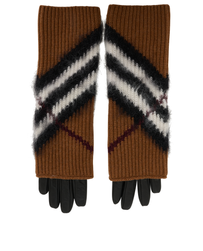 Burberry Overlay Gloves, &pound;175, Accessories, Black/Brown, Leather/Wool, Front view