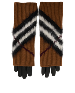 Burberry Overlay Gloves, Wool/Leather, Brown/Black, MII, Sz 6.5, 3*
