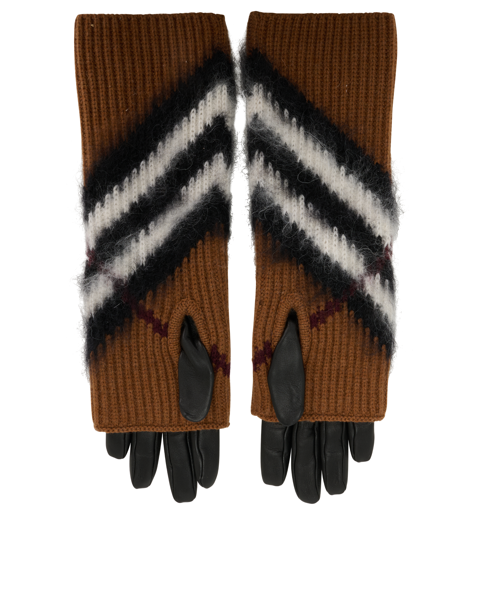 Burberry Overlay Gloves, &pound;175, Accessories, Black/Brown, Leather/Wool, Back view