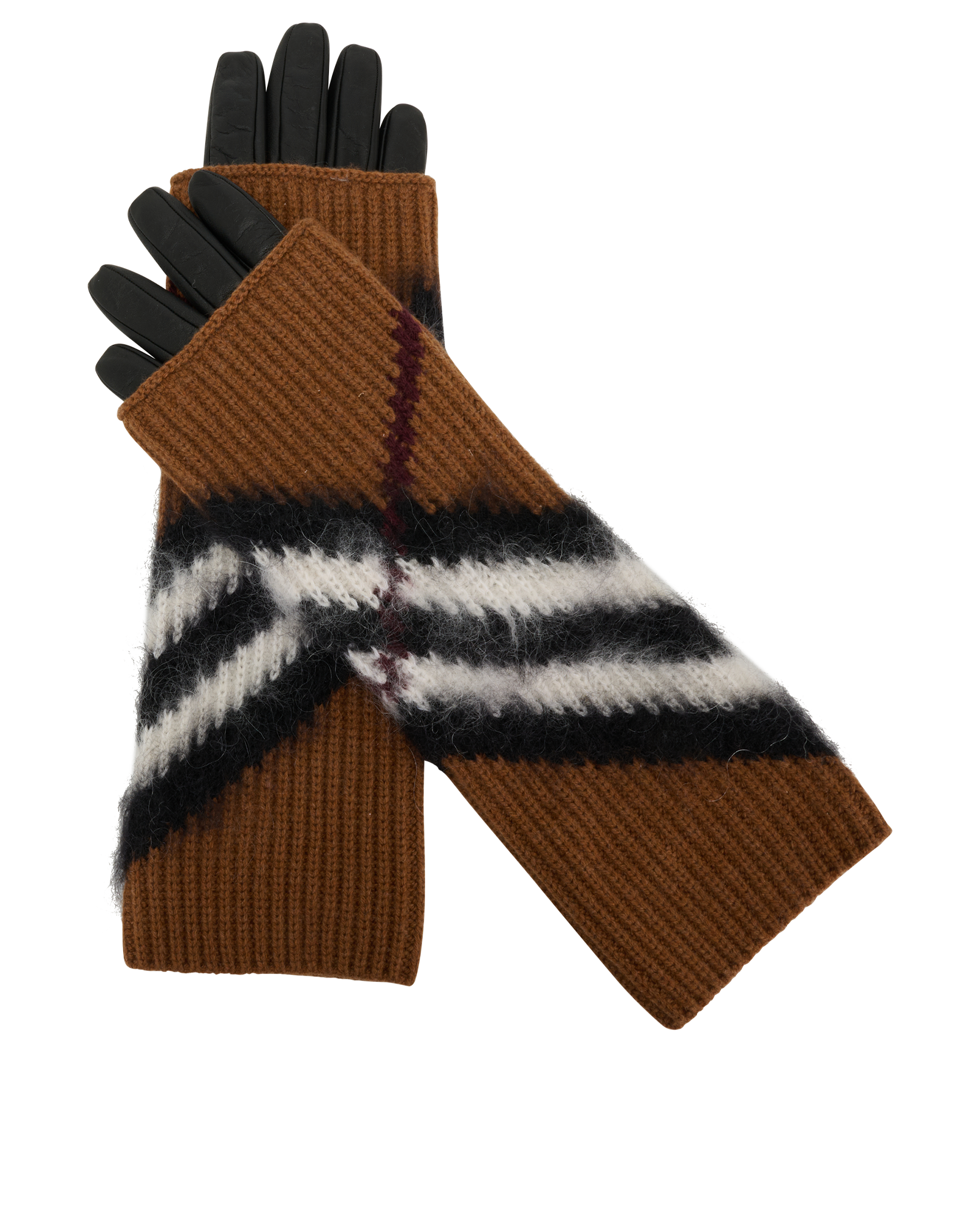 Burberry Overlay Gloves, &pound;175, Accessories, Black/Brown, Leather/Wool, Other view