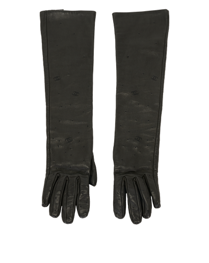 Chanel CC & Dotted Long Gloves, &pound;295, Accessories, Black, Lambskin Leather, Front view