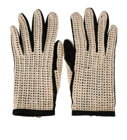 Chanel Crochet Gloves, Goatskin/Fabric, Black/White, Sz 7, DB, 3*