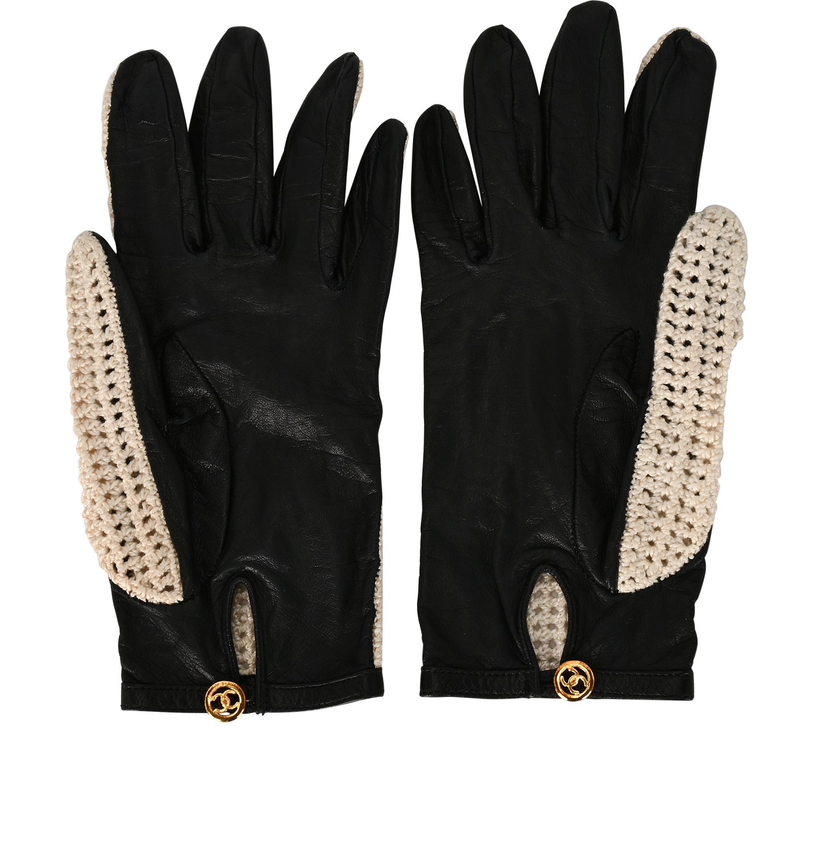 Chanel Crochet Gloves, &pound;350, Accessories, Black/White, Fabric, Back view