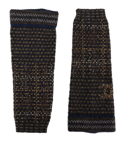 Chanel Embellished CC Knit Arm Warmer, Wool/Rayon, Brown/Grey, Sz M, 3*