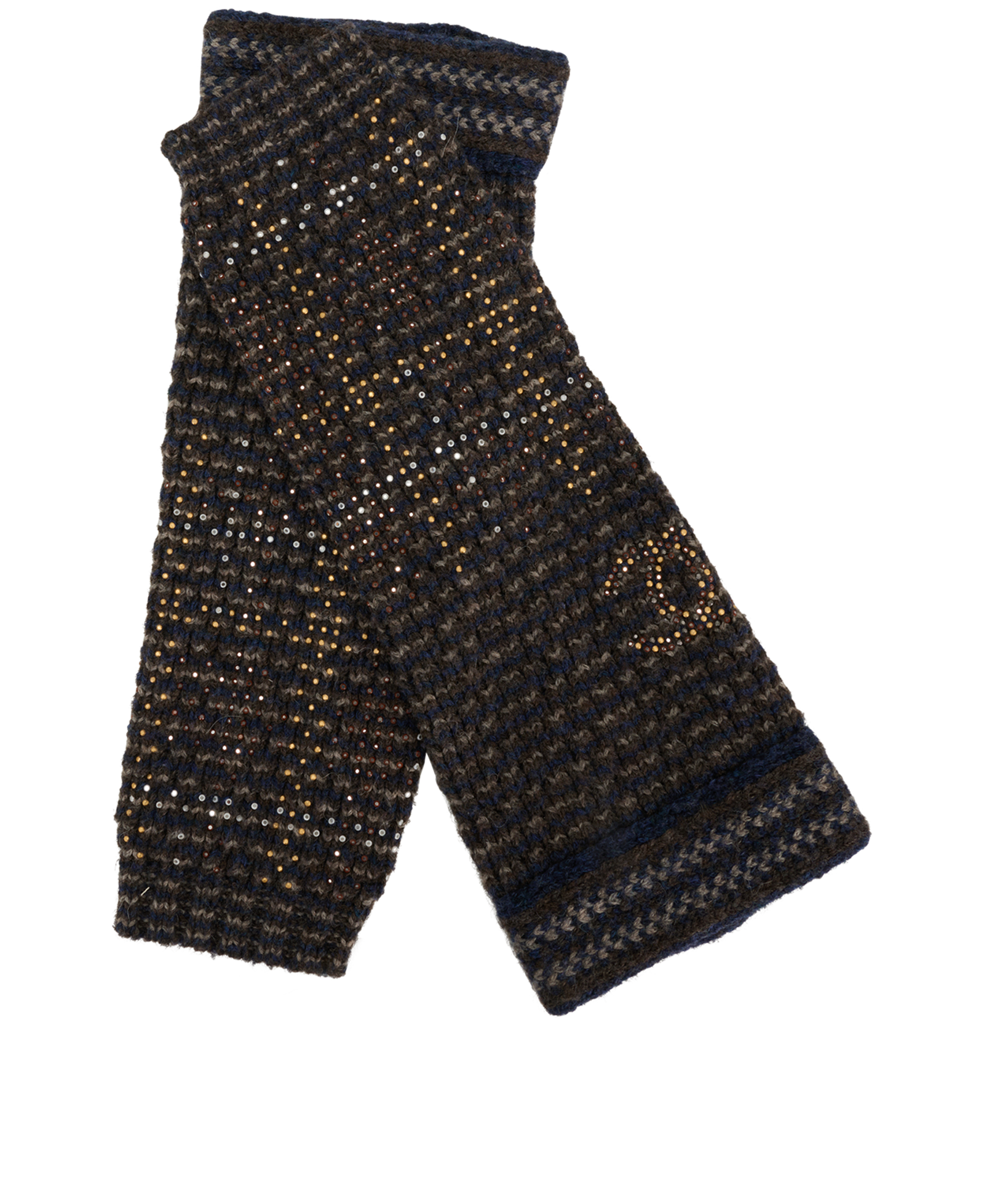 Chanel Embellished CC Knit Arm Warmer, &pound;250, Accessories, Brown/Grey, Rayon (Polymer)/Wool, Other view