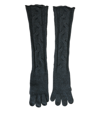 Loro Piana Cable Knit Long Gloves, &pound;120, Accessories, Blue, Cashmere, Front view